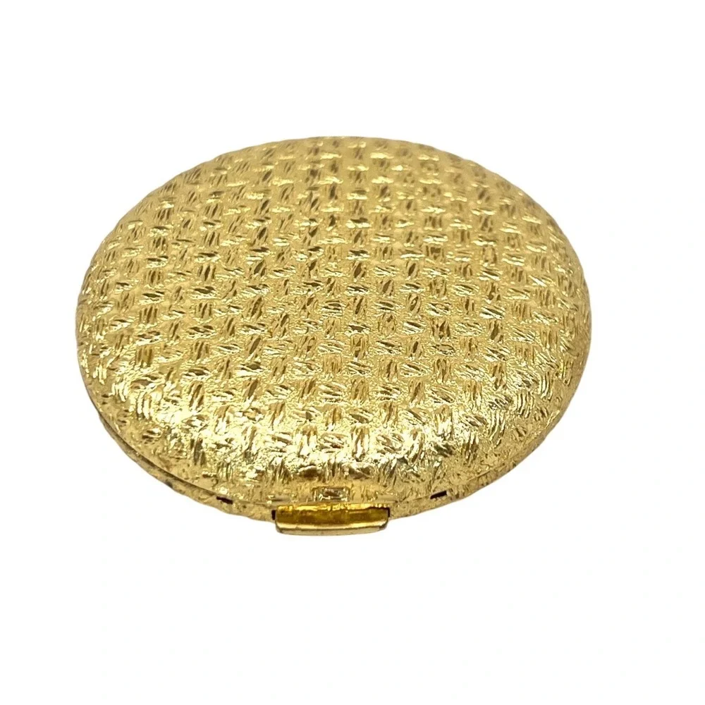 Vintage 60s Love-Pat Pressed Powder Compact Gold Basket‎ Weave Transparent No. 2